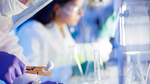Scientists in a biopharma lab